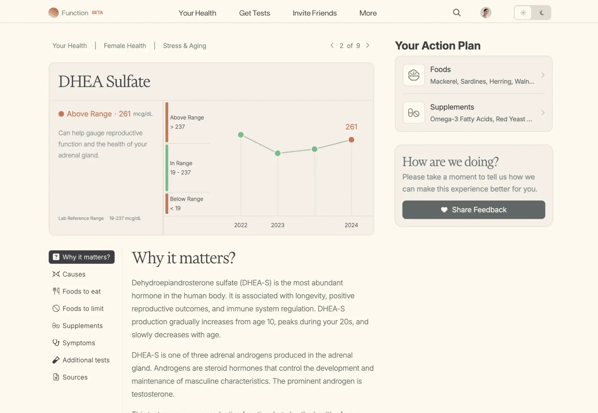 Function Health biomarker dashboard