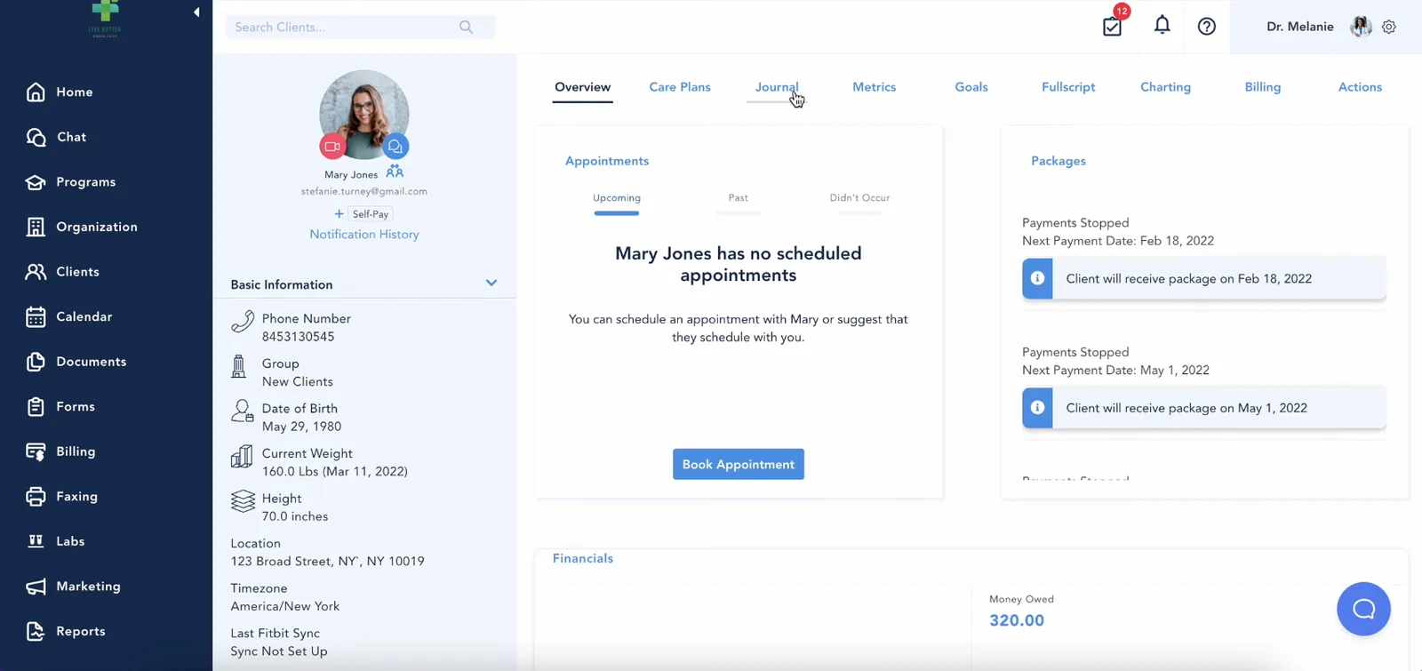 Healthie EHR telehealth and messaging features