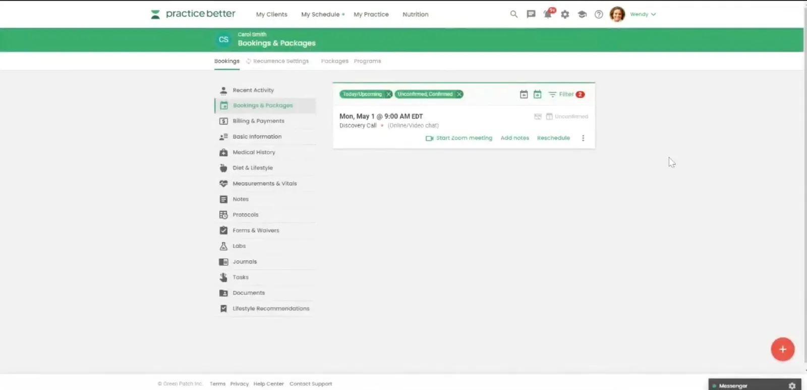 Practice Better scheduling view