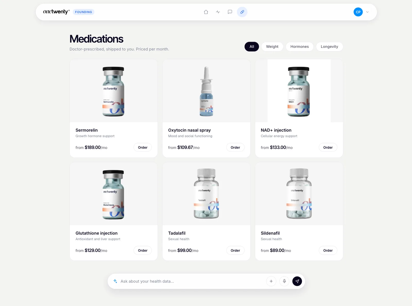 OneTwenty protocol view showing the recommended plan built from lab results