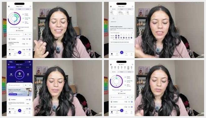 Four stills from Nyk Bokuniewicz's walkthrough of the WeightWatchers GLP-1 app: the daily Points ring, weekly progress, the GLP-1 program home, and the food log